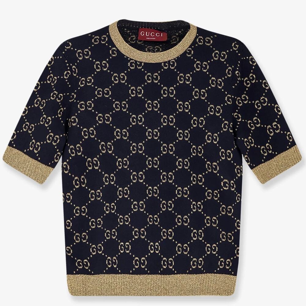 GUCCI GG logo intarsia metallic sweater top